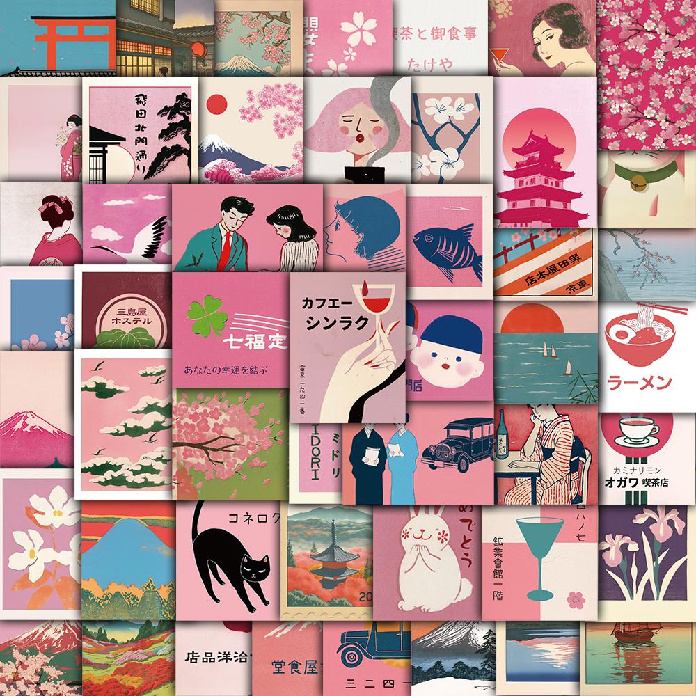 

50/100PCS Pink Japanese Retro Aesthetic Sticker Pack Reusable Vinyl Decals Luggage Phone Festival Phones Guitars & More Stickers