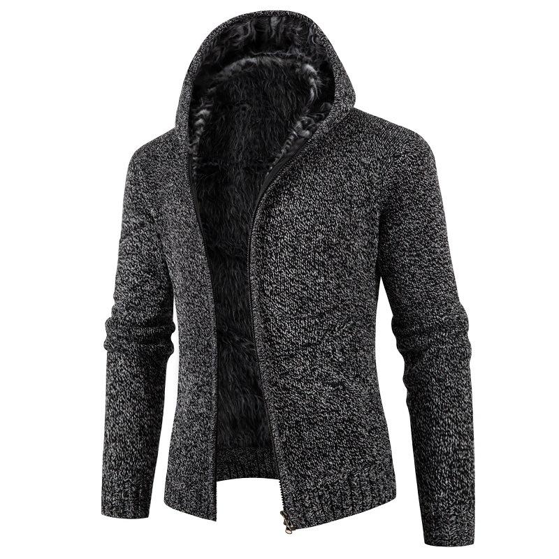Winter Men's Fleece Thickened Zipper Knitted Fashion Plus Velvet Thick Zipper Sweater Jacket