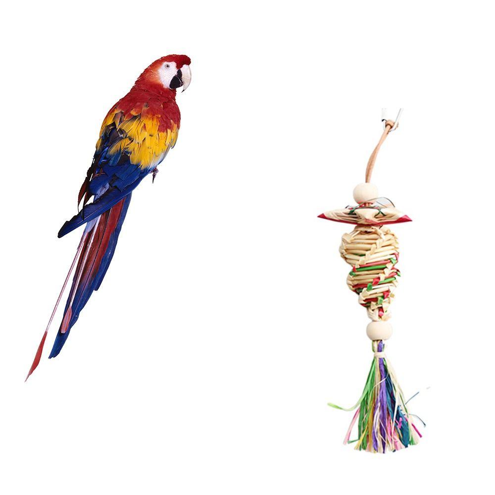 Funny Pet Straw Chewing Bite Hanging Natural Parrot Climb Playing Pendant Cockatiel Brinquedos