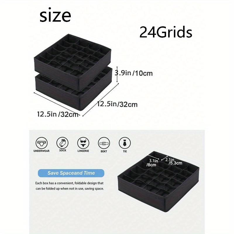 24Grids Fabric Foldable Storage Box for Sock, Underwear, Tie and Sock, Belt Storage Box Foldable Storage Box, Sock Underwear Organizer Dividers