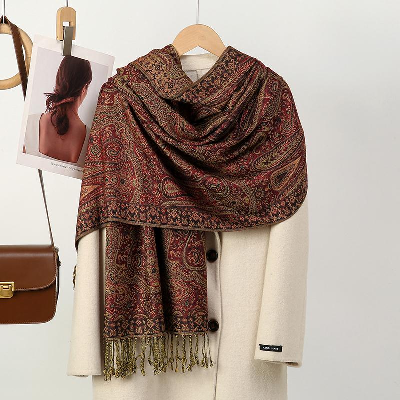 

Autumn Winter Print Parttan Scarf for Women Pashmina Shawls and Wrap Cashmere Blanket Warm Thick Stoles Lady Outdoor Bufanda 70x180cm