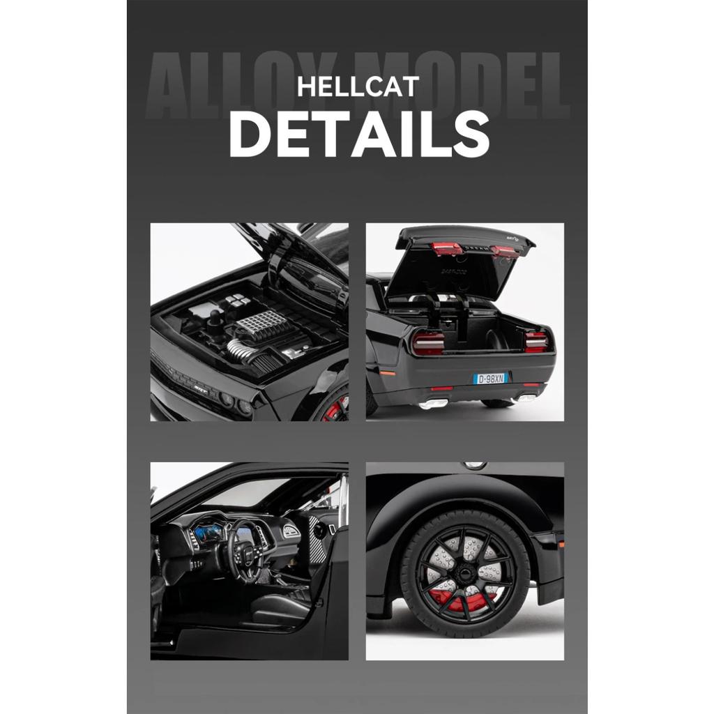 1/24 Dodge Challenger Hellcat Redeye Alloy Muscle Car Model Sound and Light Pull Back Children's Toy Collectibles Birthday Gift