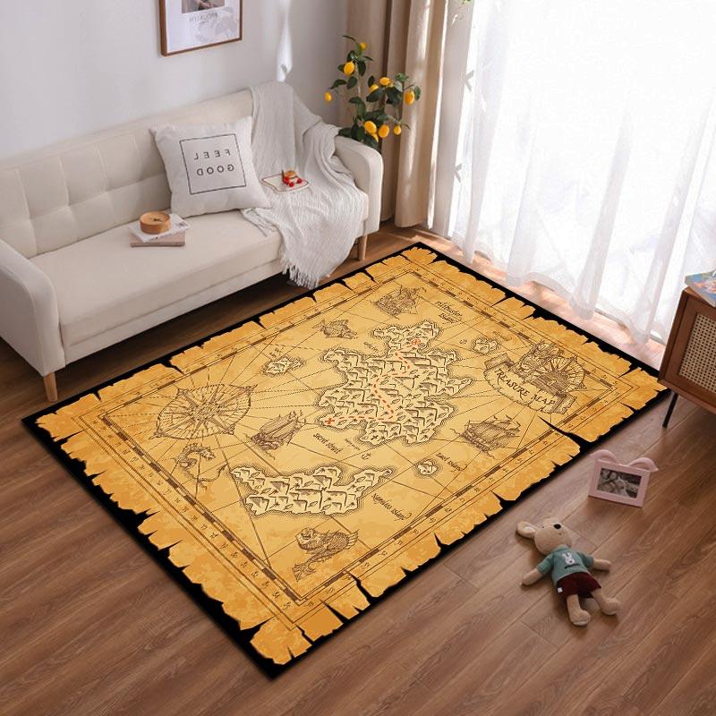 

Vintage Treasure Map Style Carpet with Nautical and Ship Design Suitable for use as an anti-slip for living room bedroom sofas 40x60cm( 15x23in )