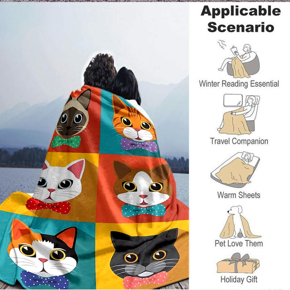 1PC Colorful Cat Prints Print Blanket, Soft Throw Blanket - Warm & Cozy for Couch, Bed, Office, and Travel yy250912160