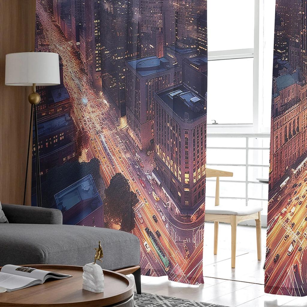 Street City Sky Gradient High Building Voile Sheer Curtains Living Room Window Tulle Curtain Kitchen Bedroom Drapes Home Decor