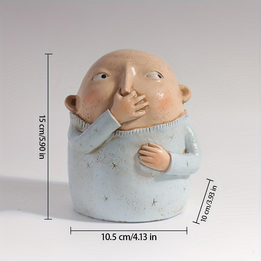 Funny Nose-Pinch Boy Statue - Whimsical Cream & Blue Resin Decor. Playful Desk Art & Perfect Gift!