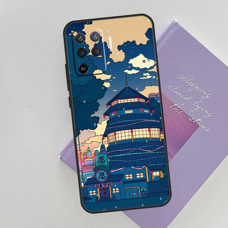 Cyberpunk  Village Neon Anime Case For OPPO Reno 5 Lite 2Z 2F A15 A52 A72 A83 A54 A74 A94 A5 A9 A31 A53 A53S 2020 Cover