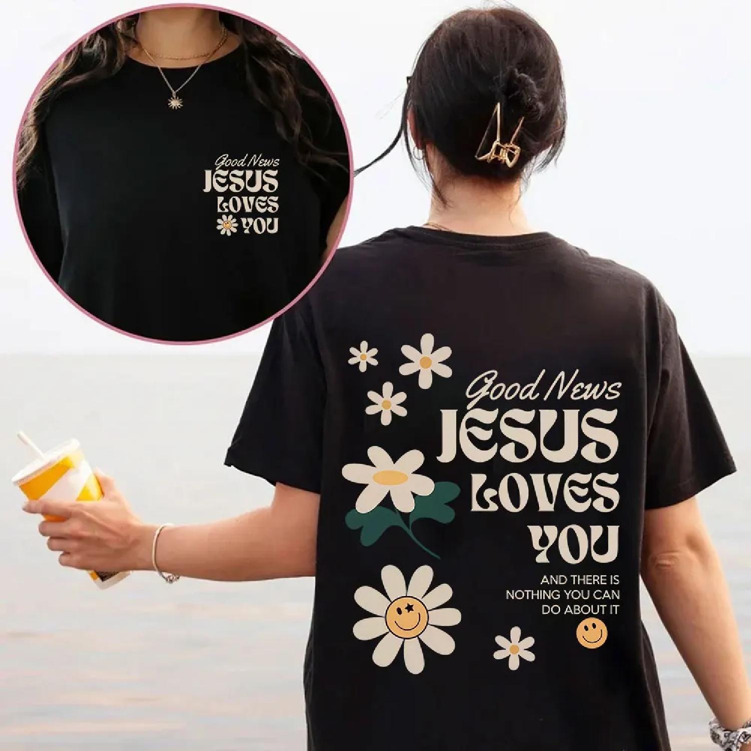 

Good News Jesus Loves You Christian Bible Verse T-shirts Men s Women Clothing Fashion Harajuku Short Sleeves T Shirts Streetwear S чёрный