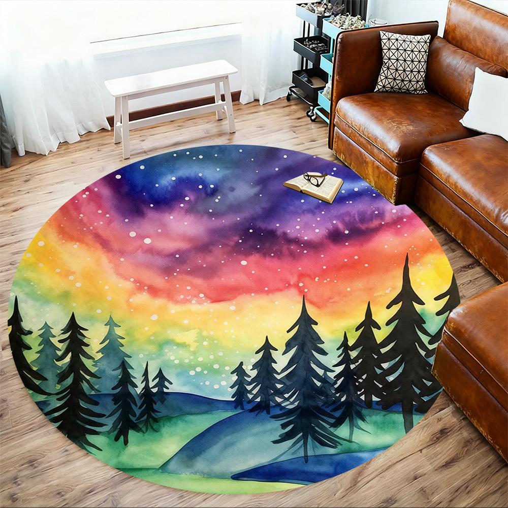 1pc rainbow forest Round Chair mat office Area Rug - Non-Slip, Floor Mat for Office, Bedroom, Ideal home decor gift p0105010