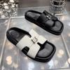 Soft-soled Comfortable, Fashionable and Versatile One-word Cool Slippers 2025 Summer New Soft Leather Simple Outer Wear Open-toed Sandal Holder
