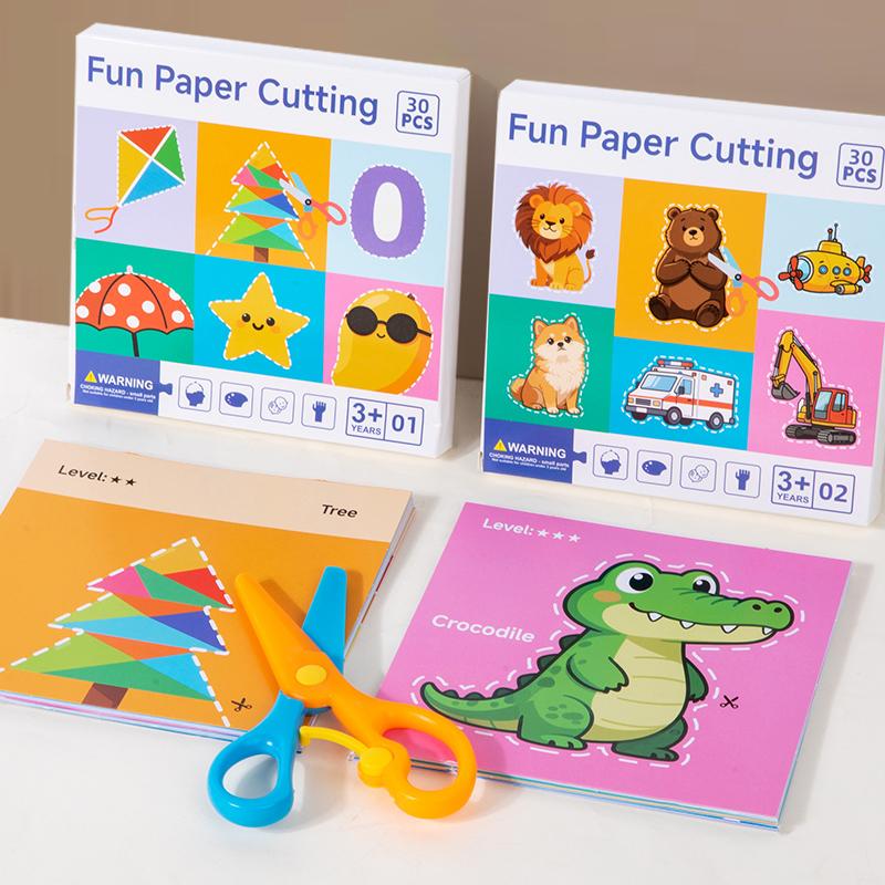 Handmade Paper Cut Set Kids Craft Toys DIY Colorful Paper Cutting Folding Toys for Early Art Development Fine Motor Skills