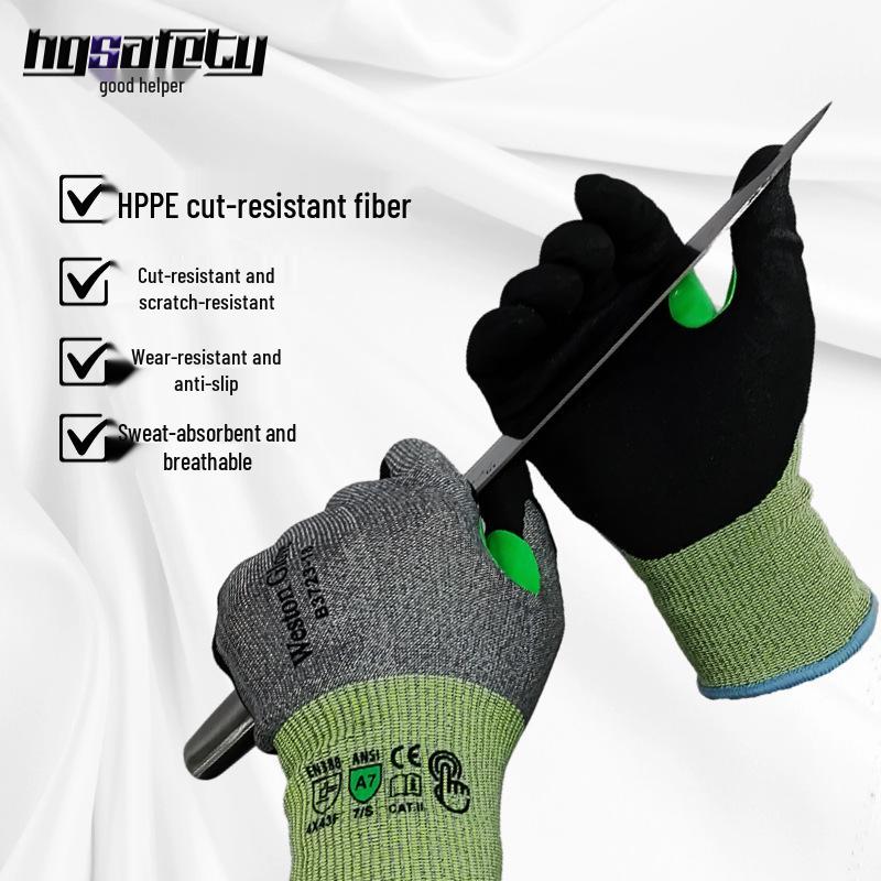 Schnittfeste Nitril-Frosted-Handschuhe, A7-Level, Rutschfest, Durchstichfest, Stahlfadenverstärkt, Touchscreen-kompatibel