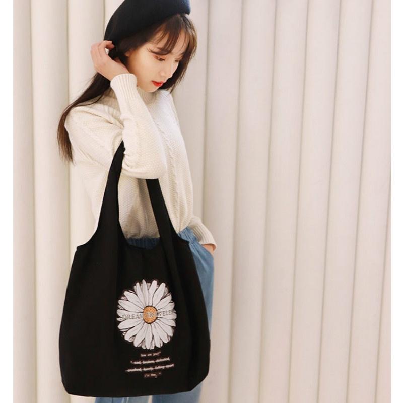 Daisy Canvas Shoulder Bag Student Handbag Women Small Shopping Bag Girl Flowers Casual Tote Bag