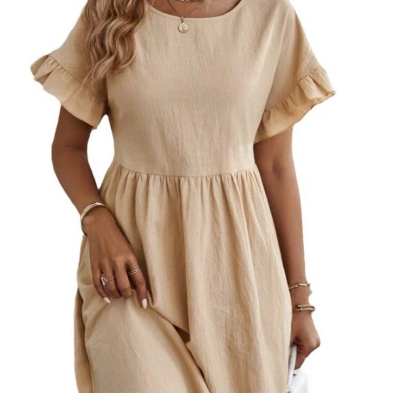 Elegant Crew Neck Loose Dress Woman