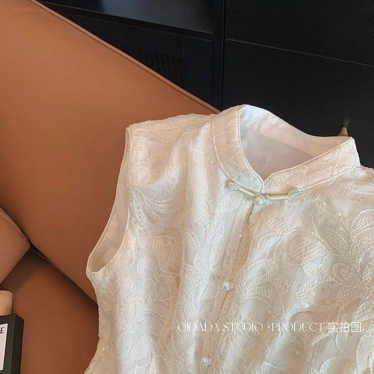 2025 Versatile Solid Color Vest Stand-Up Collar Lace Top Summer Vest Summer