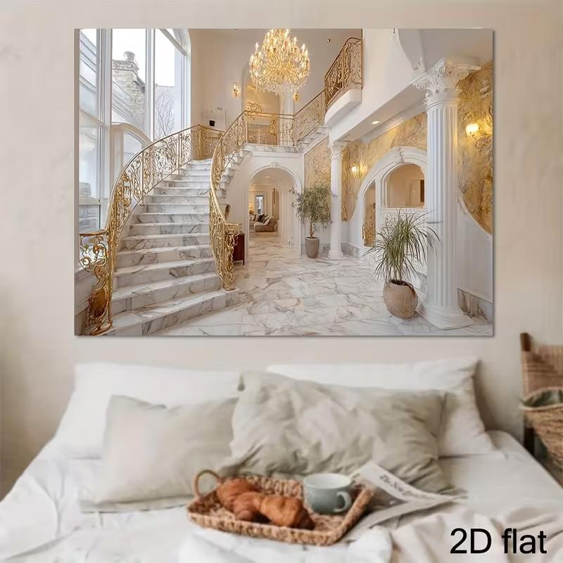 

2D Modern Villa Foyer Backdrop Elegant White Marble Floor Photography Background 47.2x31.5inch/120*80cm