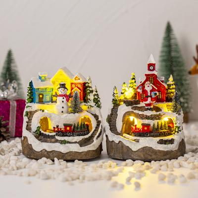 Christmas House Village Electric Music Box Svítící vánoční Snow Village Miniaturní ozdoby Santa Claus House Vánoční dekorace