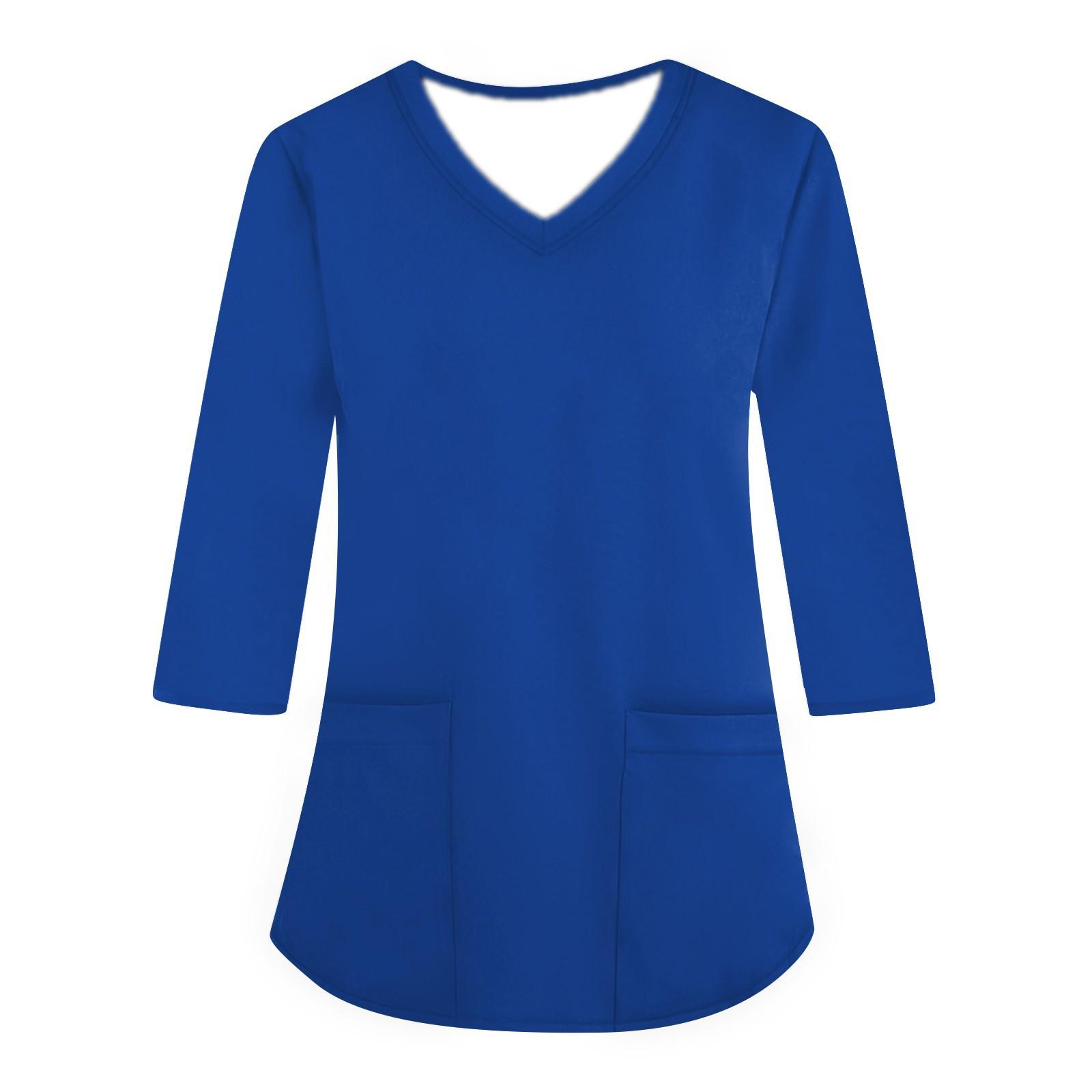 

Модная женская рабочая одежда с v-образным вырезом и короткими рукавами, рукавами три четверти, свободный топ с карманным принтом M синий