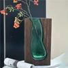 AB34-Flower Arrangement Bottle Modern Hydroponic Flower Holder Exquisite Wooden Glass Vase Transparent Flower Pot For Homestay