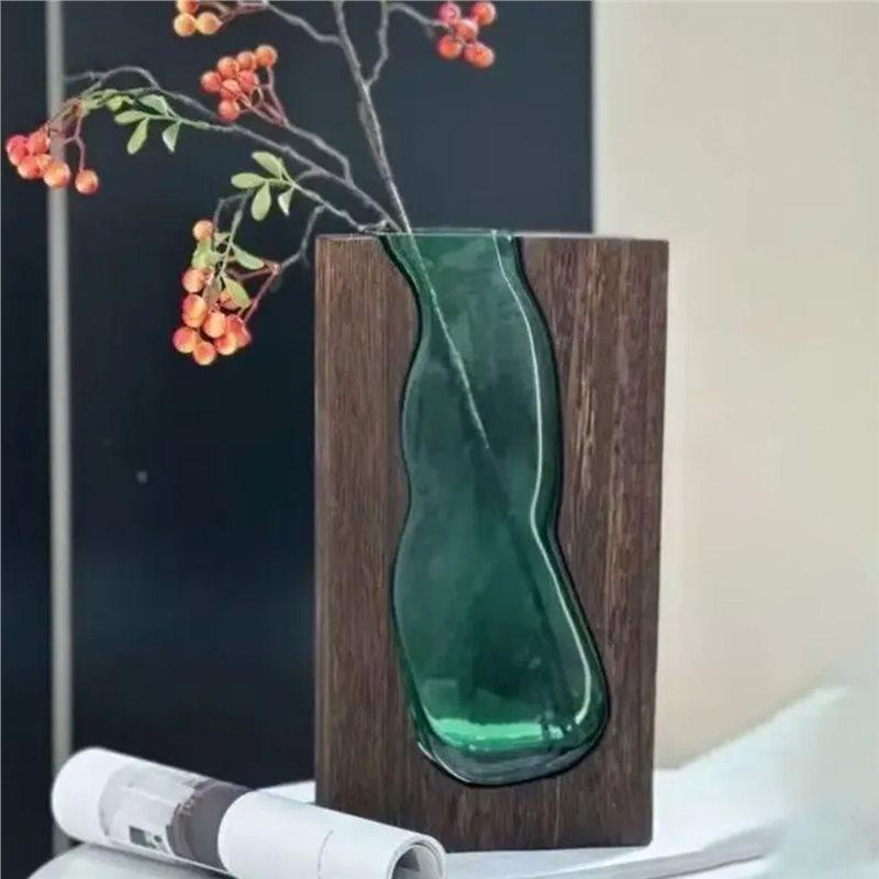 AB34-Flower Arrangement Bottle Modern Hydroponic Flower Holder Exquisite Wooden Glass Vase Transparent Flower Pot For Homestay