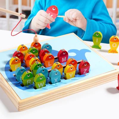 Holz Kinder Angelspielzeug Montessori Früherziehungsspielzeug Kinder Fähigkeitstraining Spiel Kleinkind Zahlen Alphabet Frühes Lernen