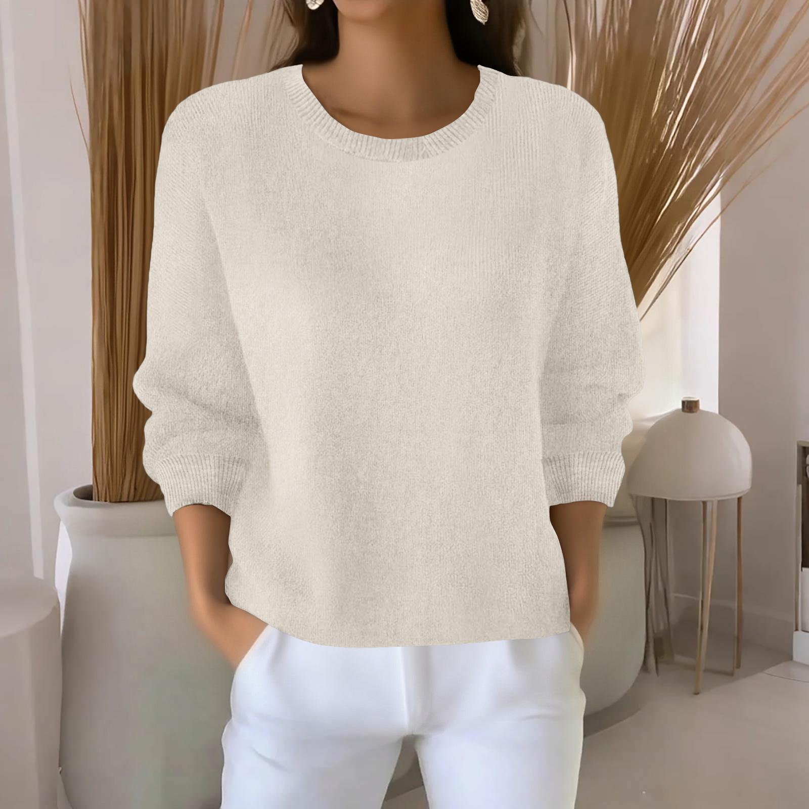Women s Fashionable Casual Knitted Top Loose-Fit -Colour Long-Sleeved Jumper L