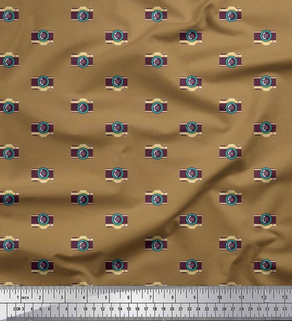 Soimoi Japan Crepe Satin Fabric Camera Shirting Fabric Prints By Metre 42 Inch