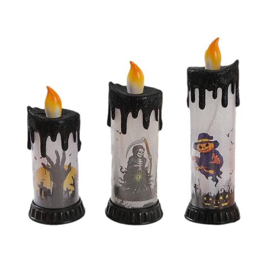 Electronic Candle Light, Fun Halloween Spooky LED Candle, 3-Color Flickering Realistic Flame Safe Battery Light for Party Decor Desktop Ornament