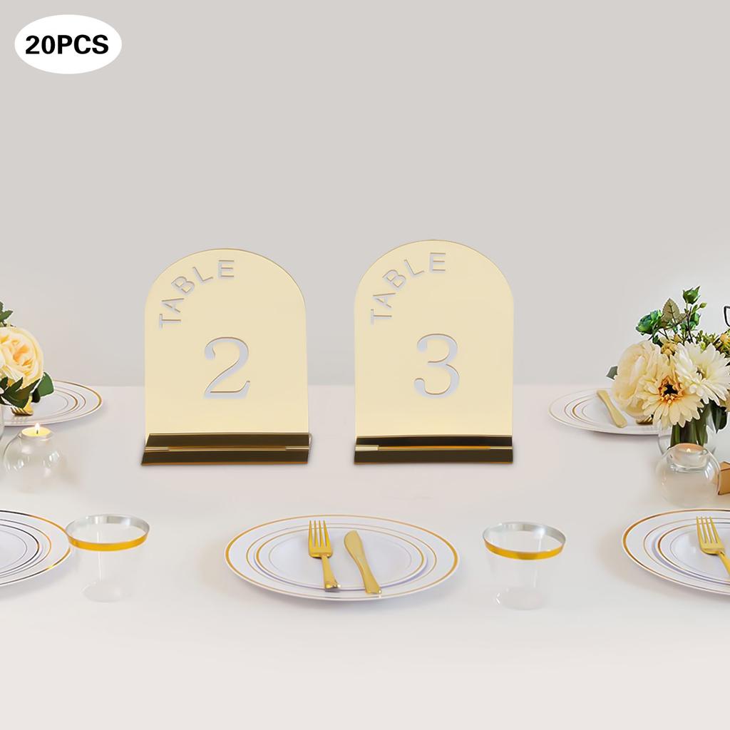 20Pcs Gold Acrylic Tabletop Numbers 1-20 Holders W/ Stands, Elegant Mirror Wedding Table Signs Decor for Reception, Party, Event