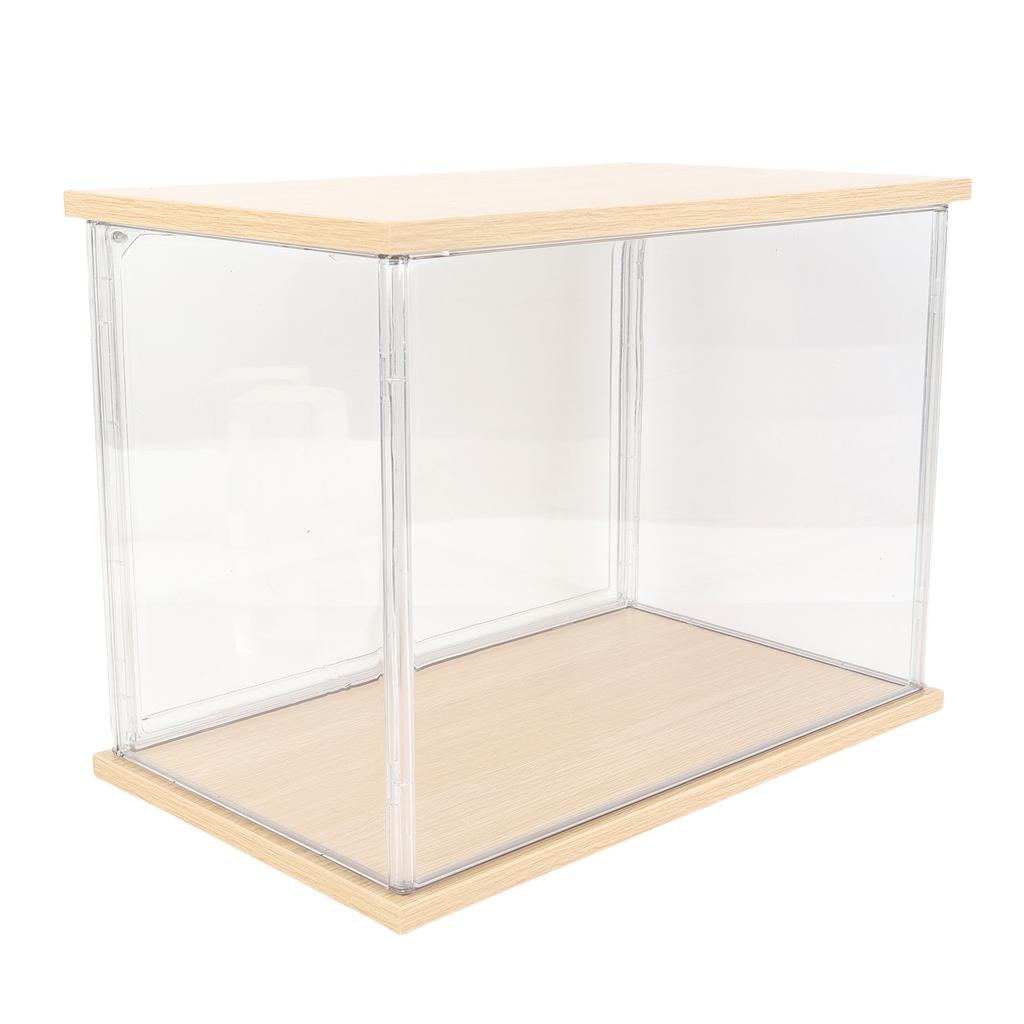Clear   Display Case Plastic Display Box for Collectibles Doll Home Storage Organizing Toys Wood Base 14.3x8.7 .7in