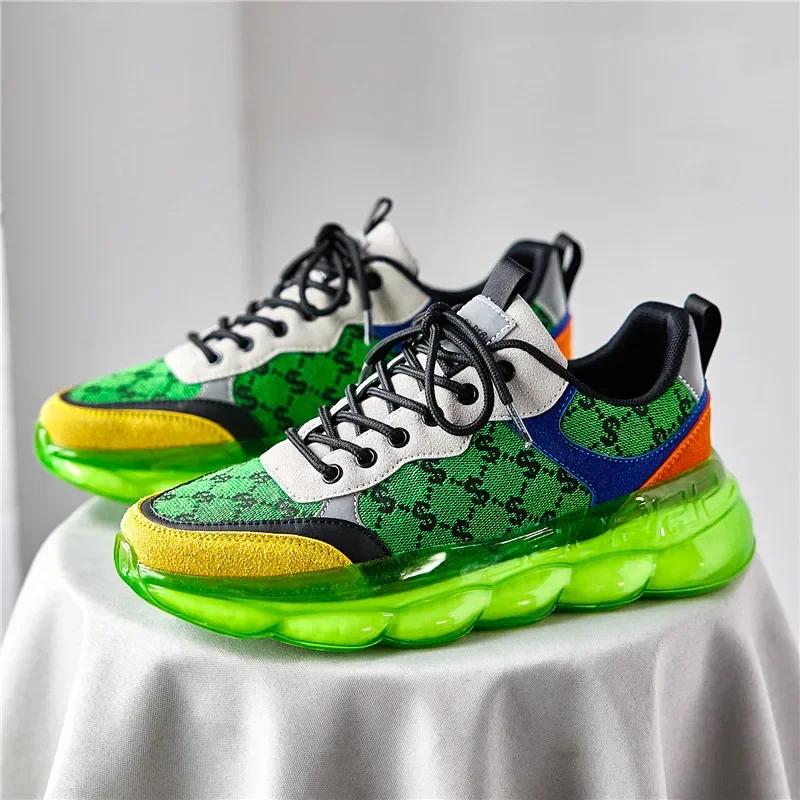 Fashion Men's Green Running Shoes Fashion Lightweight Breathable Comfortable Sports Shoes Outdoor Basketball Casual Shoes Thick