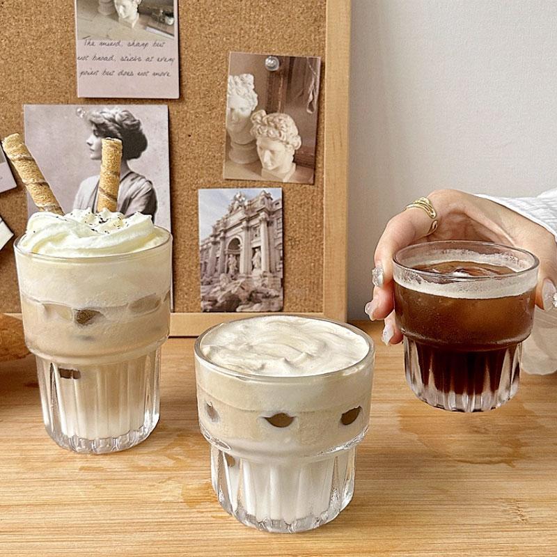 2pcs Vintage Cold Brew Coffee Cup Creative Coffee Mug Trendy Thickened Glass Cup Latte Mocha Espresso Mugs Best Christmas Gift