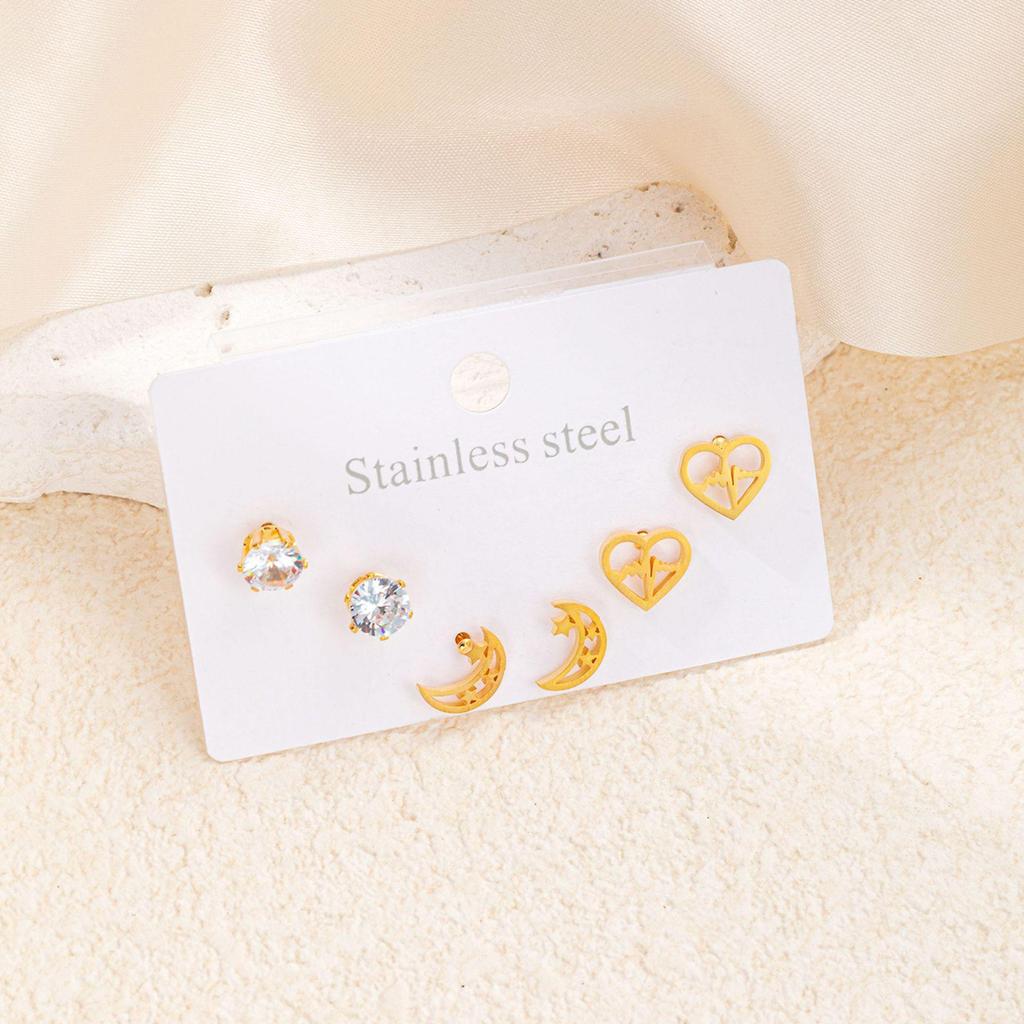Love Heart & Butterfly Stainless Steel Stud Earrings: Lightning, Cross & Star Titanium Steel Set for Women