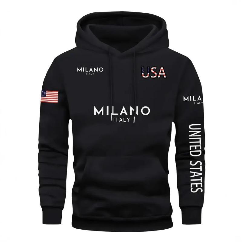 Men s Pullover Hoodie with United States Milano Graphic Detail S чёрный
