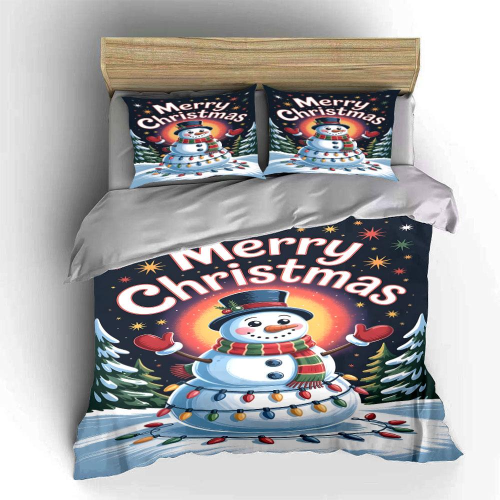 Merry Christmas Snowman Decor Bedding Duvet Cover Set Duvet Cover Pillowcases (1*Duvet Cover 2*Pillowcases, Without Duvet Insert)