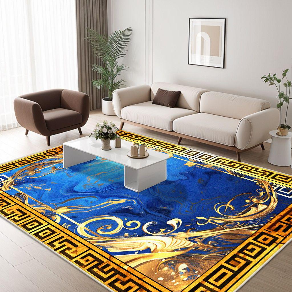 Modern Golden Border Home Decoration Luxury Living Room Rugs Antiskid Carpet for Rooms Soft Big Size Sofa Table Mat Easy Clean