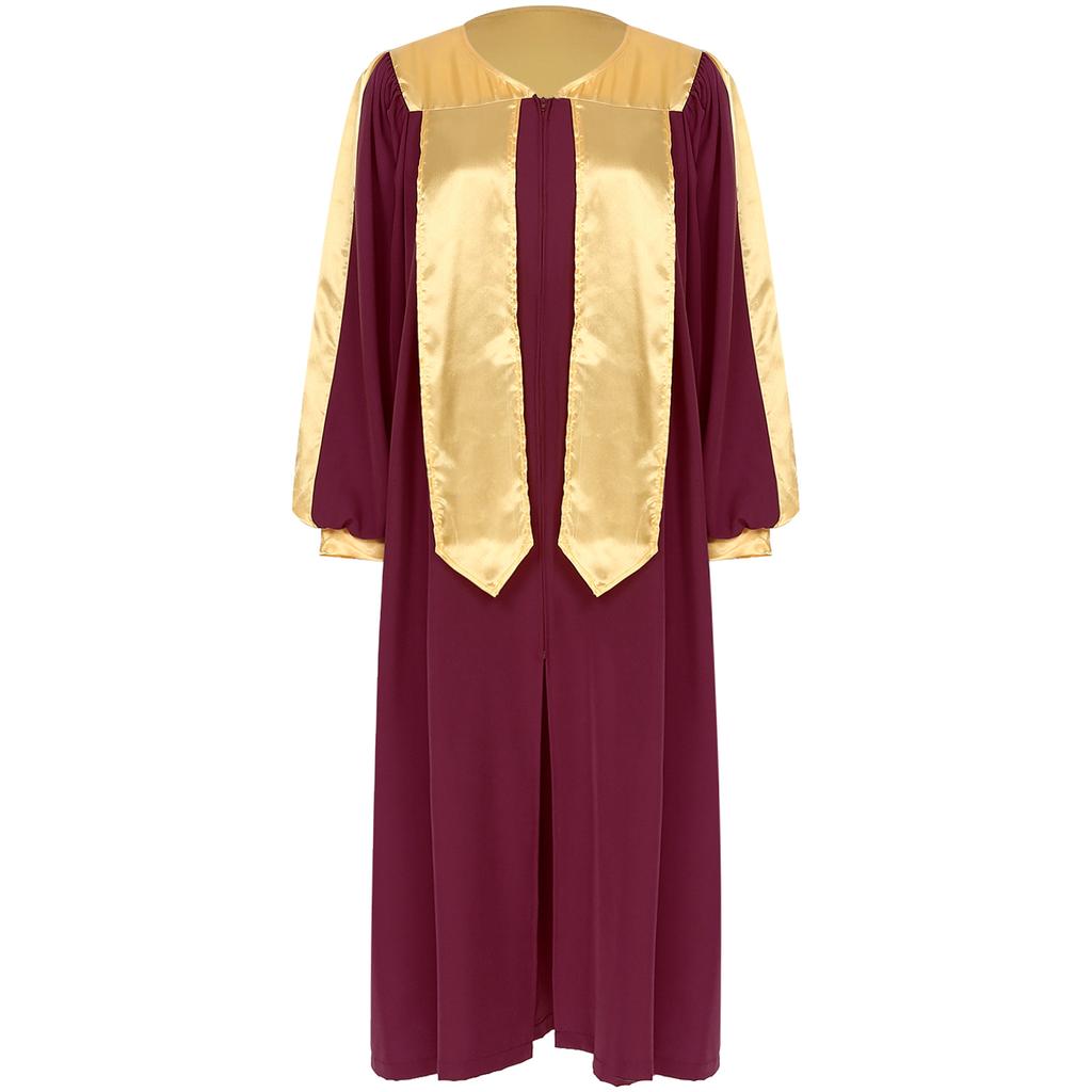 Unisex Choir Robe Halloween Costume V Neck Long Sleeve Color Block Zipper Gown Theme Party Wear