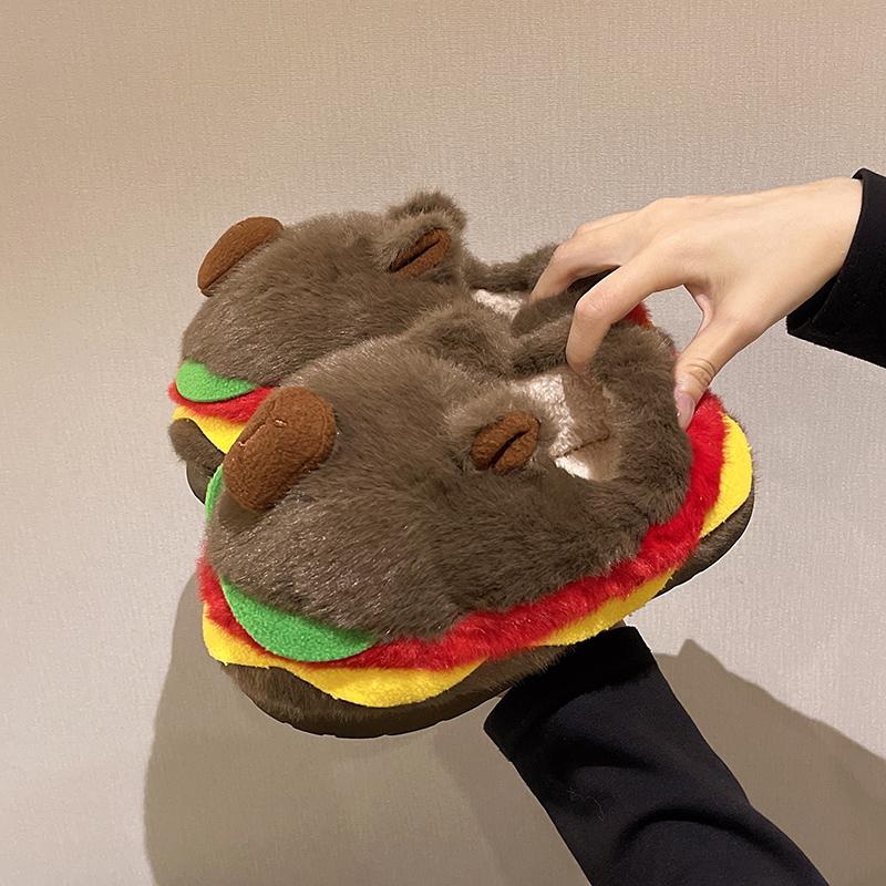 Fashion Plush Cotton Shoes Winter New Round Toe Deep Mouth Soft Sole Non-slip Wear-resistant Flat-sole Wrapped-head Slippers