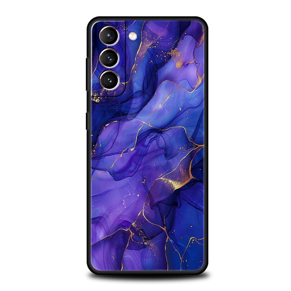 Watercolor Marble Phone Case For Samsung Galaxy S26 Ultra S25 Plus S24 FE S23 S22 5G S21 S20 Cover Black Soft