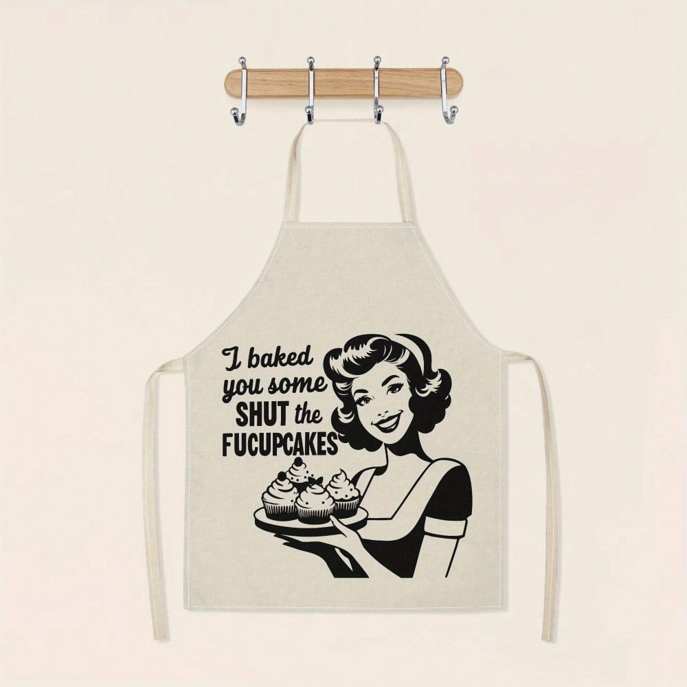 

Funny Baking Apron, Retro Housewife Shut The Focupcakes Print Kitchen Bib, Novelty Cooking Gift, Irreverent Chef Apron 38X47cm(15X19in)