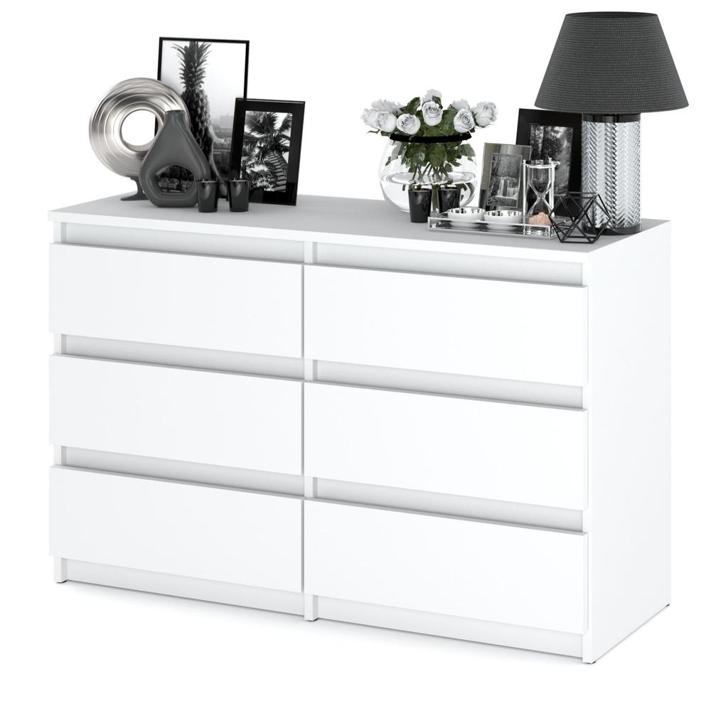 White Chest of Drawers with 6 Drawers 100 CM TV Cabinet Living Room Furniture Sideboard Wardrobe