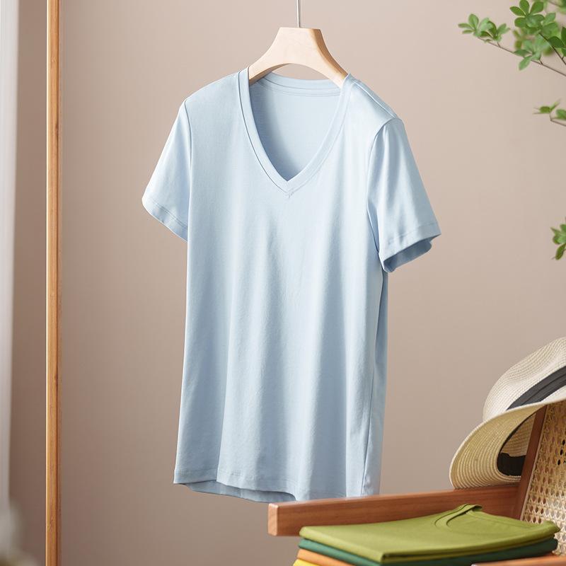 Rundhals Kurzarm Damen Sommer Neueste Trendige Vielseitiges und Bequemes T-Shirt Langgewaschenes Baumwoll Oberteil Ohne Verformung