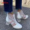 Fashion Aphixta Plus Size 43 Summer Breathable Sandals Boots Women Lace Air Mesh Crystals Transparent Square Heels Back Zipper Boots