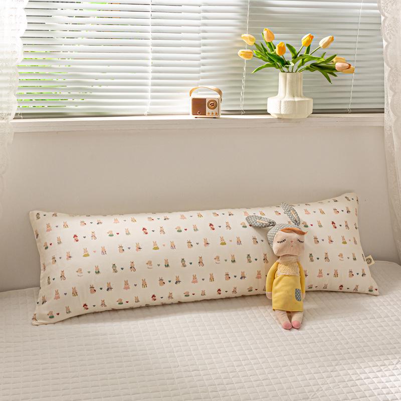 100% Cotton Double-Layer Gauze Long Body Pillow - Comfortable Leg-Hugging Side Sleeper Pillow
