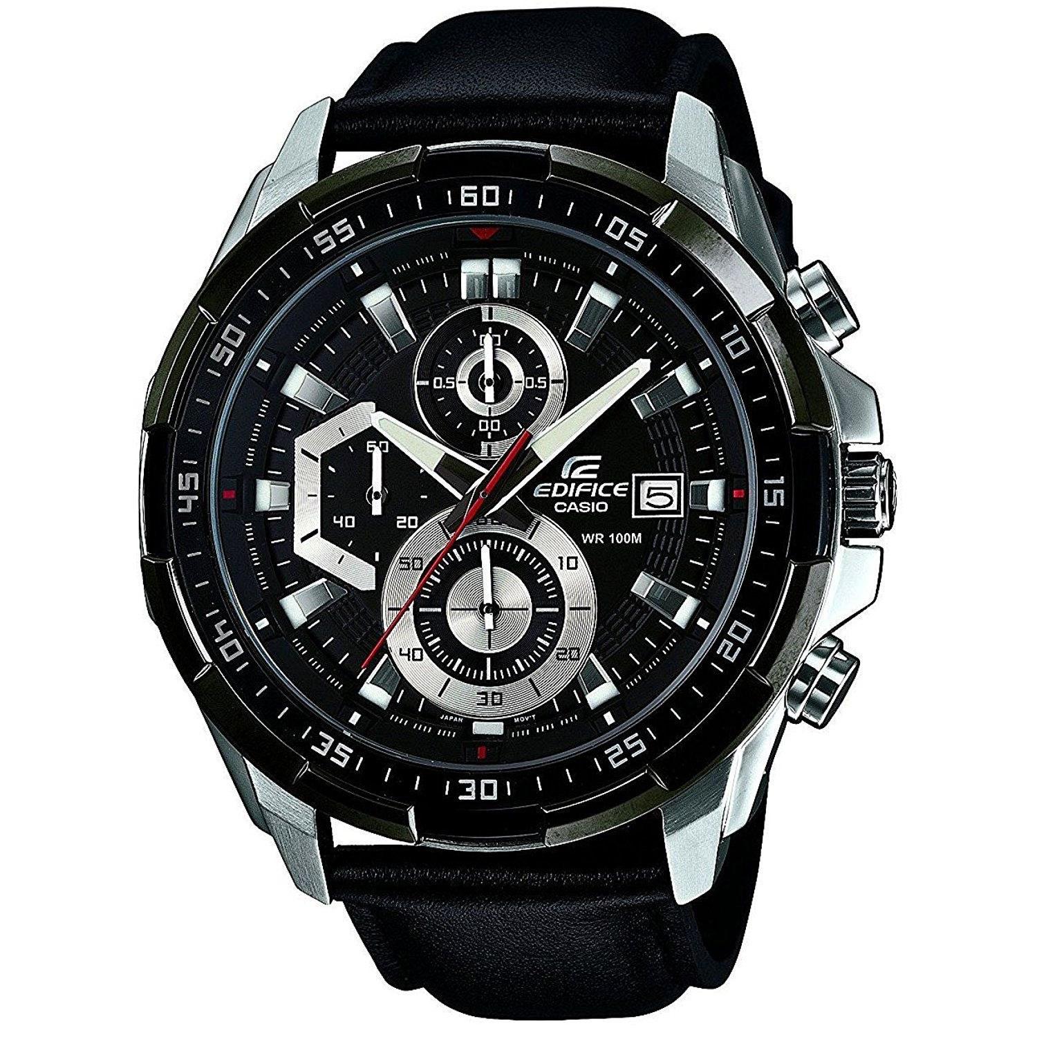 CASIO Edifice 100m Water Resistant Chronograph Genuine Leather Strap EFR-539L-1A Mens Watch