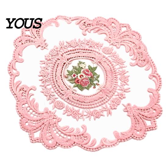 Soft Macaron Color Tableware Retro Oval Lace Doily, Embroidered Rose Placemat, Elegant Floral Table Washable Linens Mat, Decorative Doilies for Dining