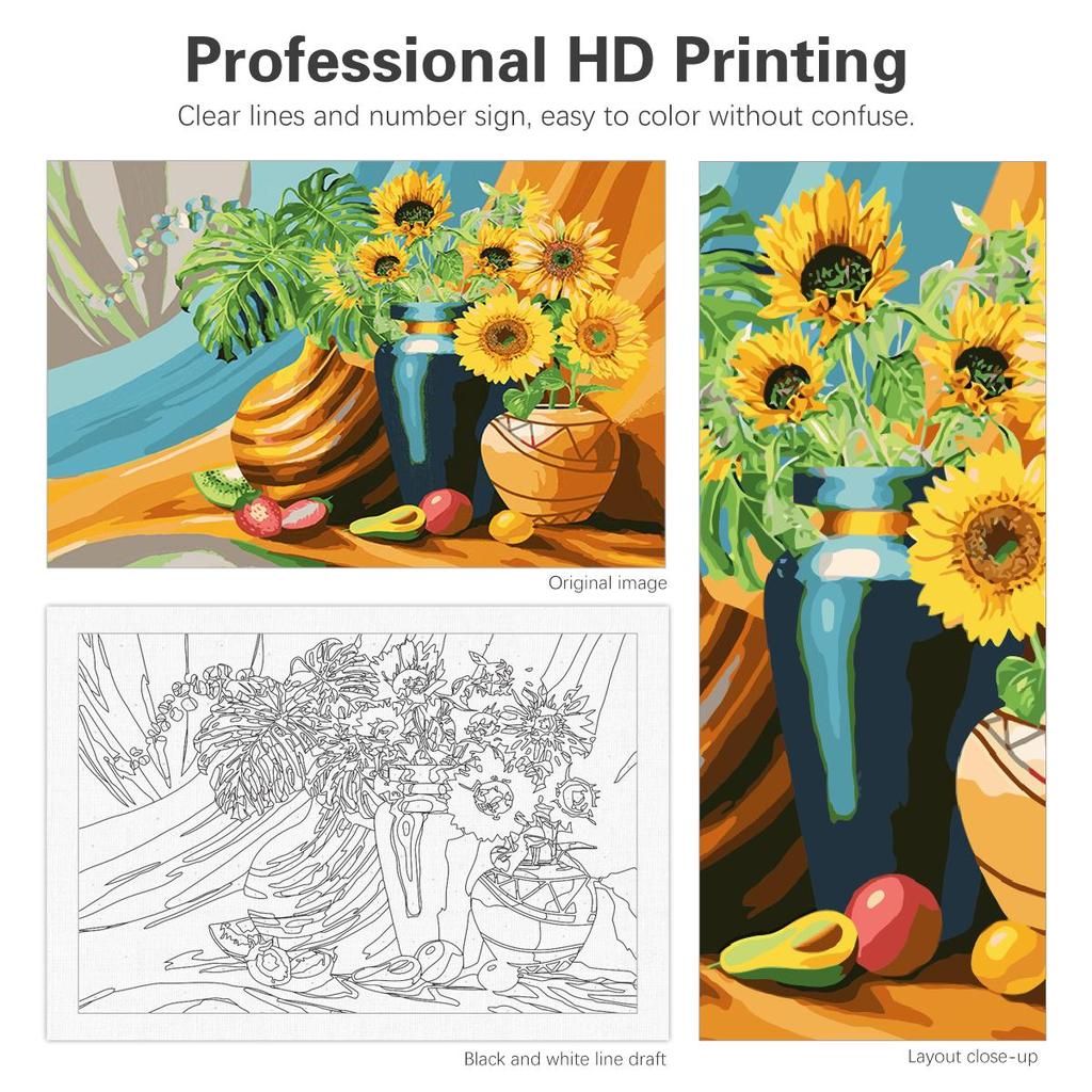 Frame Painting By Number For Adult Kits Sunflower Drawing By Numbers On Canvas Picture For Home Decoration 40x50