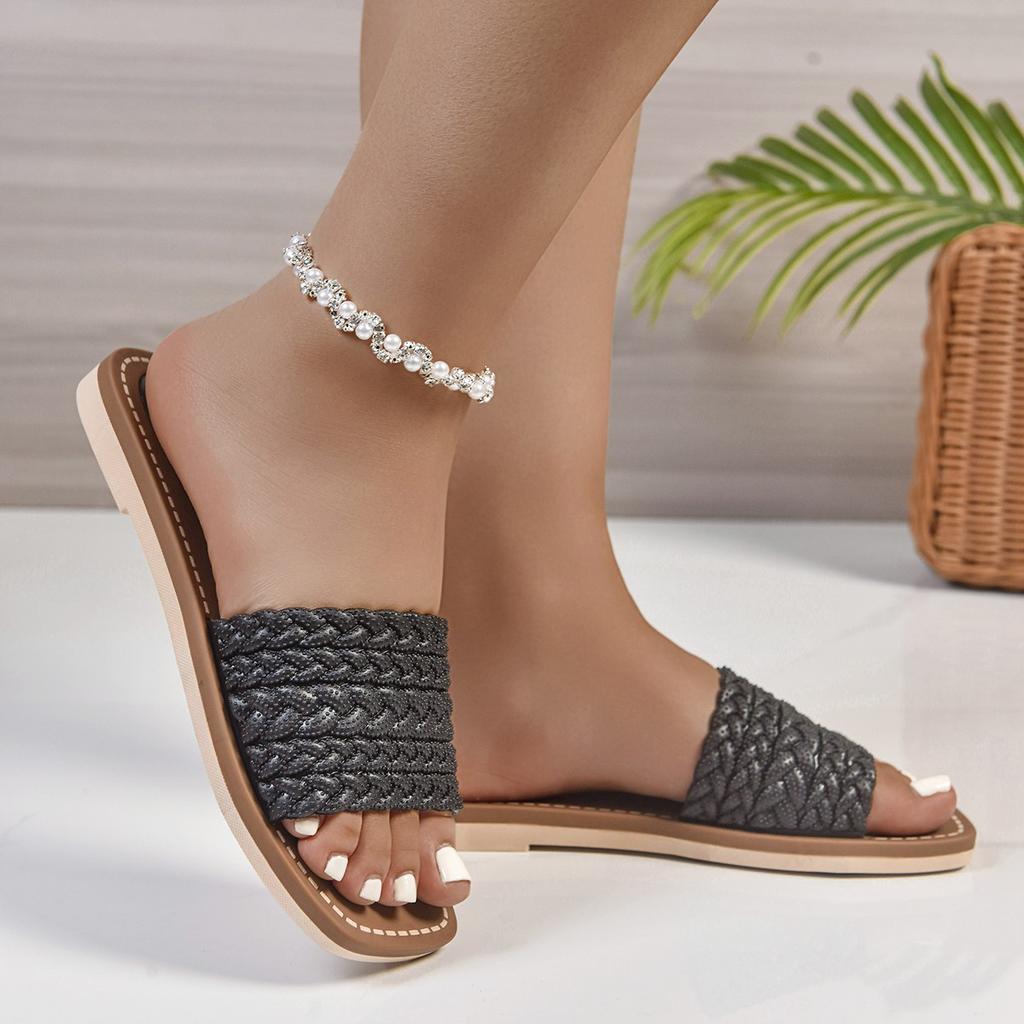 Sweet Fashion Slippers Woman Slides Beach Flat Low Heels Shoes for Women Solid Leather Platform Summer Shoes Plus Size