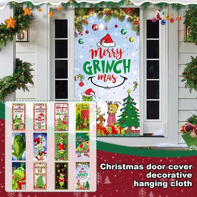 Weihnachts-Türbezug Dekoratives Hängegewebe Grüner Türbezug Weihnachts-Türvorhang Neujahrs-Wandteppich Türbezug Hintergrund