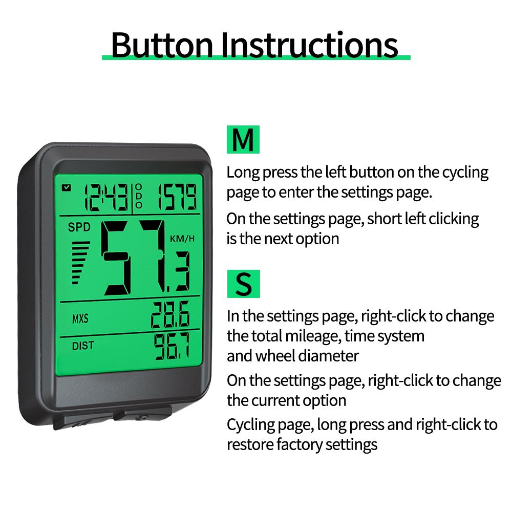 Replaceable Battery 180 Hours Ultra-Long Standby Wireless Bike Computer LCD Auto Backlight for Cycling Realtime Speed Track
